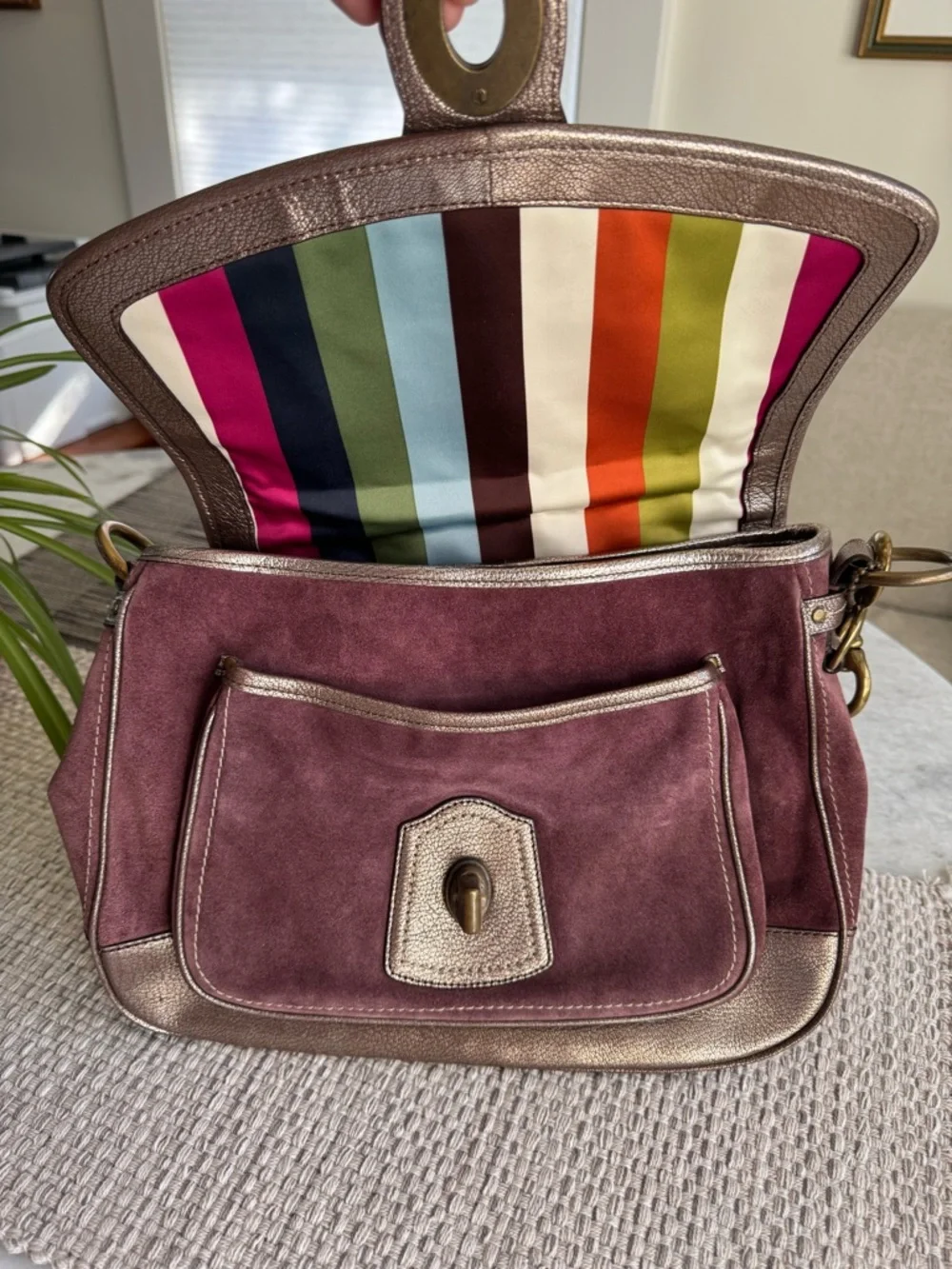 Coach Legacy Ali Shoulder Flap Bag in Plum Suede - Picture 15 of 17